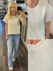 Kesley Leather Sleeve Top- Cream