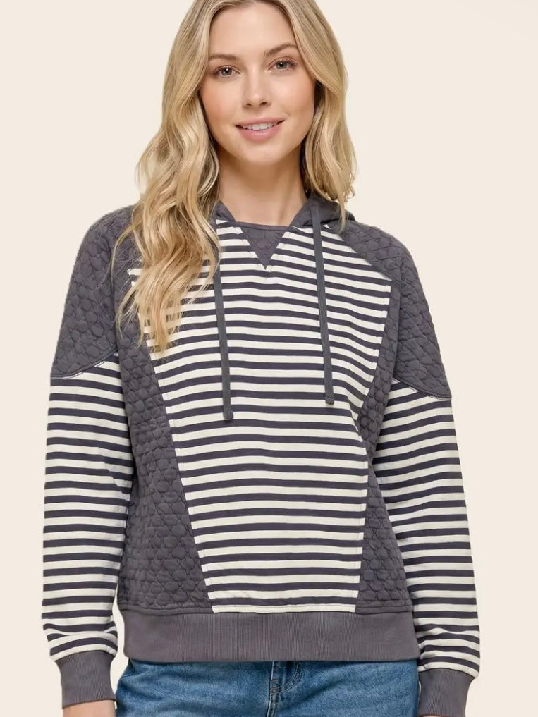Leeann Striped Hoodie - Grey/Ivory