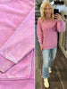 Riley Ribbed Accent Pullover - Mineral Washed Magenta