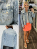 Zayla Frayed Hem Denim Jacket - Mid Wash