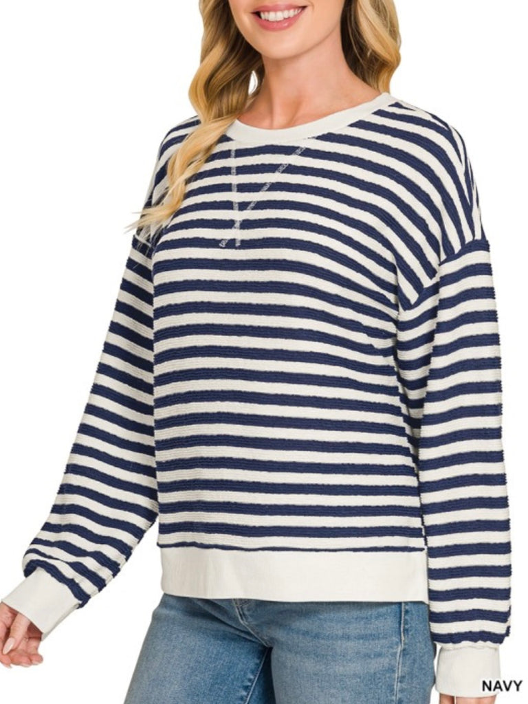 Claire Striped Crewneck - Navy