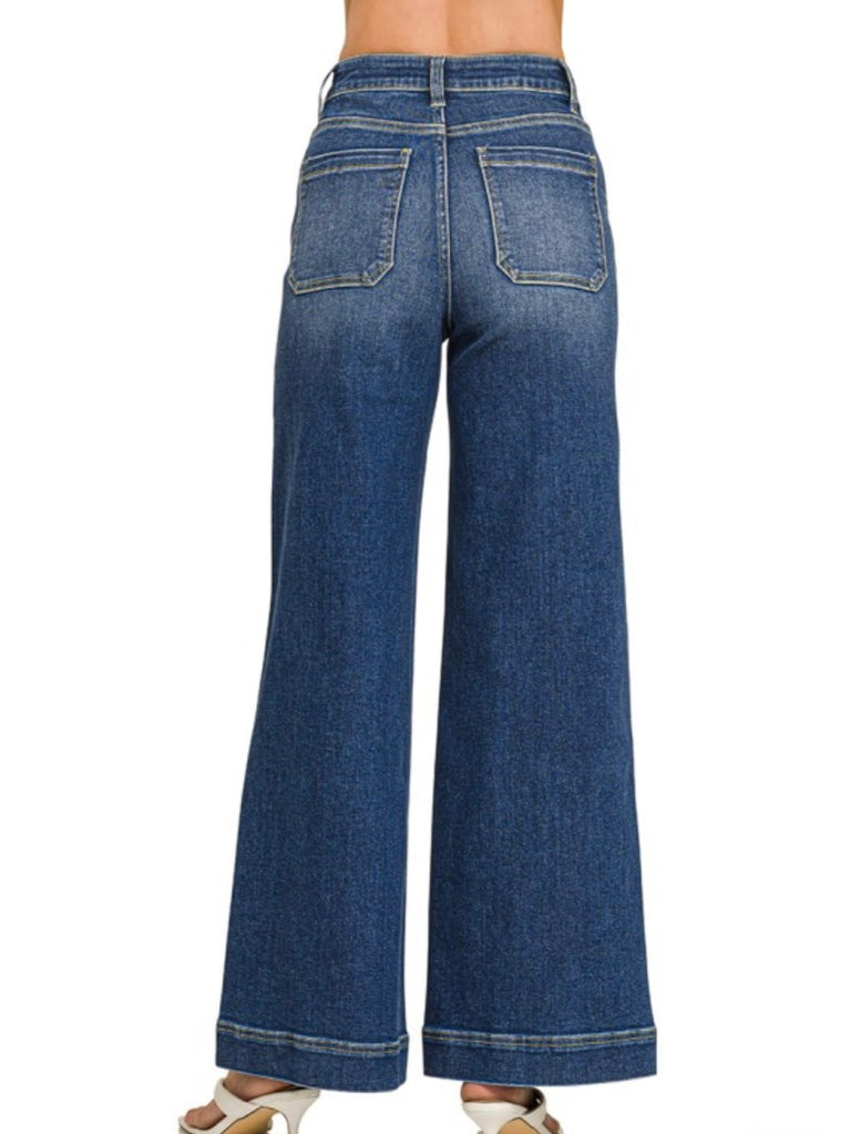 Jill High Rise Wide-Leg Pintuck Denim