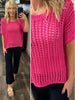 Afton Open-Knit Top - Pink
