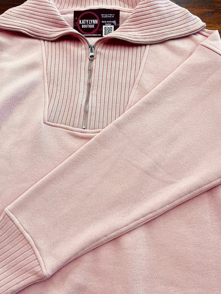 Morgan 1/4 Zip Pullover - Blush Pink
