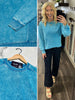 Riley Ribbed Accent Pullover - Mineral Washed Teal