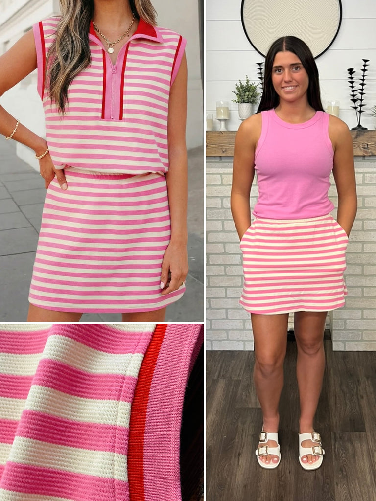 Linda Pink Stripe Skort Set