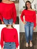 Olivia Boat Neck Top - Red
