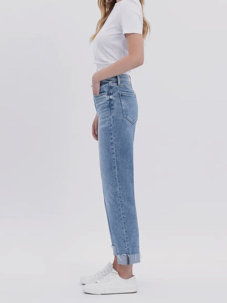 Brandie High-Rise Cuffed Crop Straight Denim