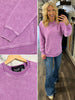 Riley Ribbed Accent Pullover - Mineral Washed Plum