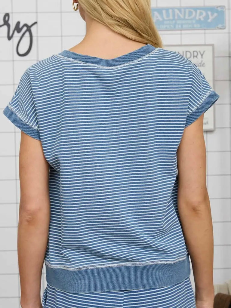 Jodi Stripe Henley Top - Denim