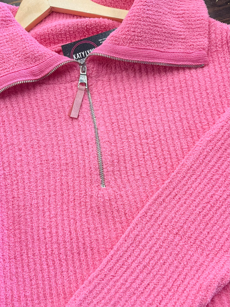 Rose Plush Zip Sweater - Bubble Gum