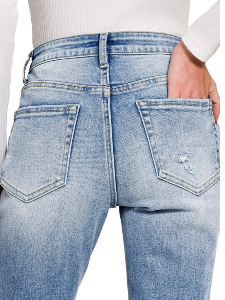 Tara High Rise Straight Raw Hem Crop Jeans