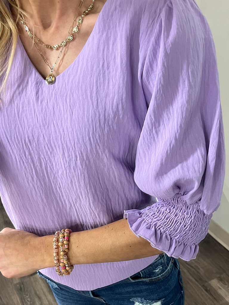 Halie Ann Smocked Sleeve Top - Lilac