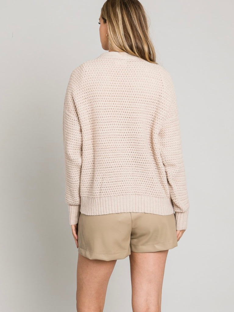 Kendell Large Weave Button Cardi - Taupe