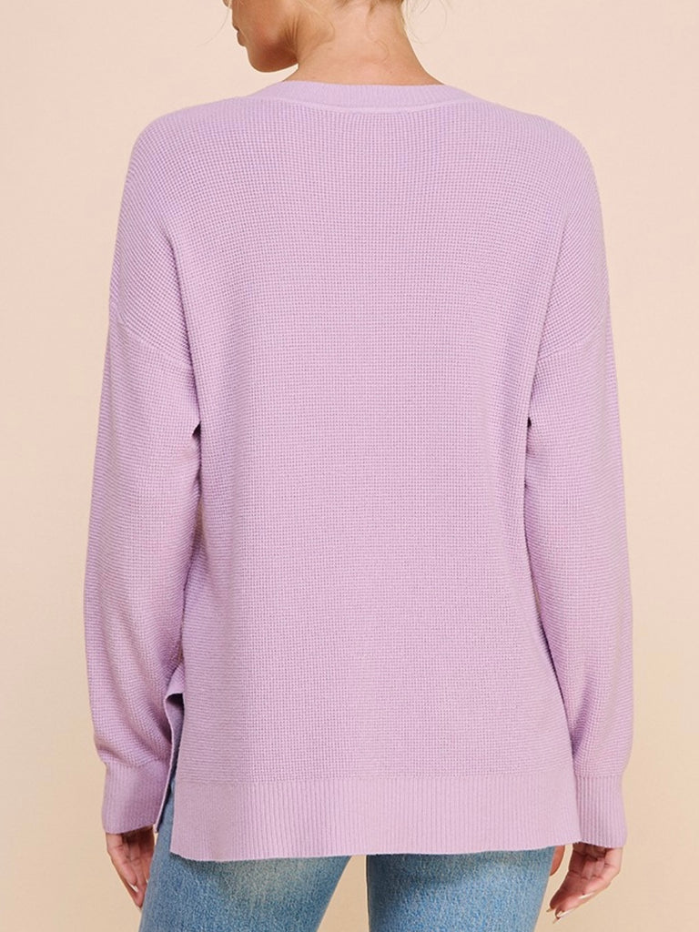 Kristin Soft Waffle V-Neck Sweater - Lilac