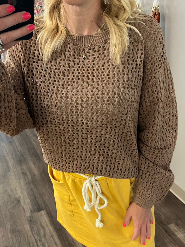 Jane Open Knit Sweater - Mocha
