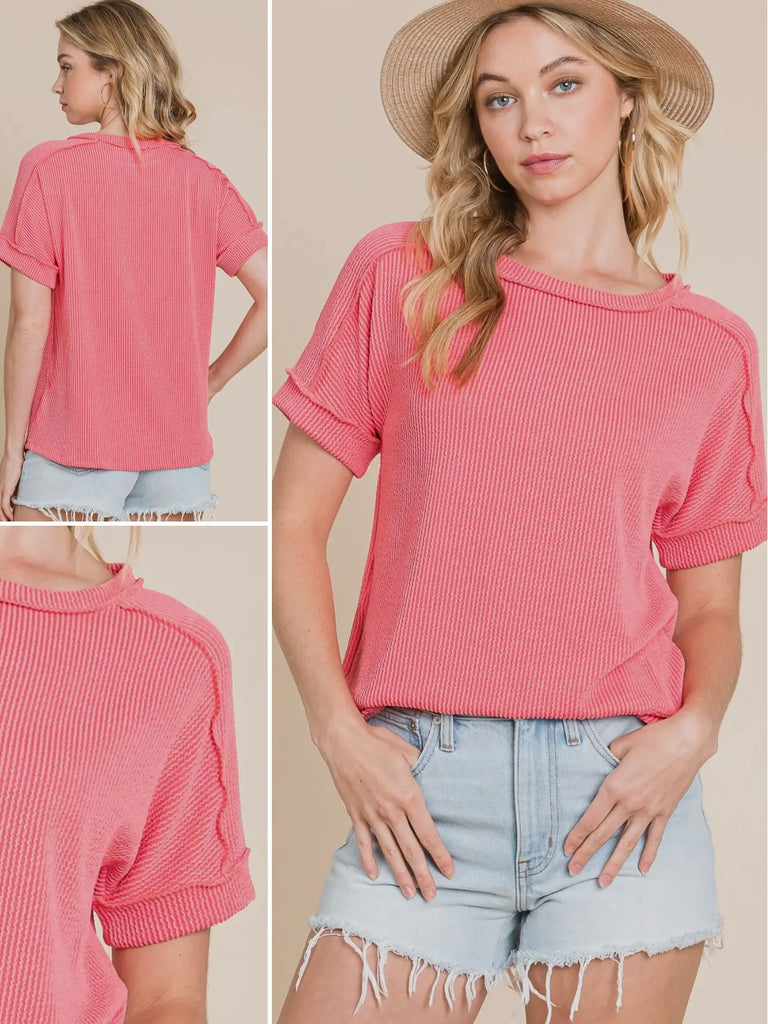 Hallie Ribbed Shirt - Pink