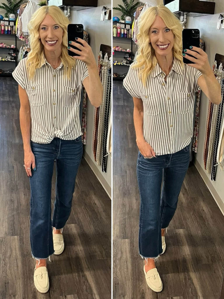 Kiera Striped Button Up - Mocha