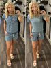Kora Stripe Drawstring Shorts - Denim