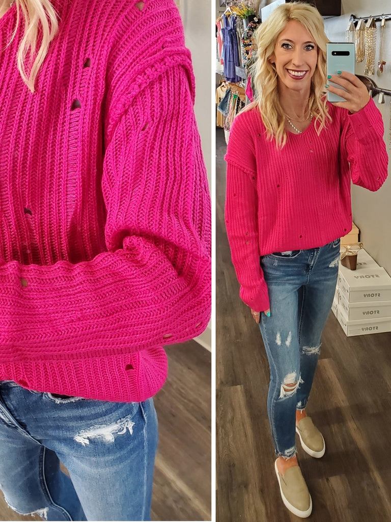 Syd Hot Pink Hole-y Sweater