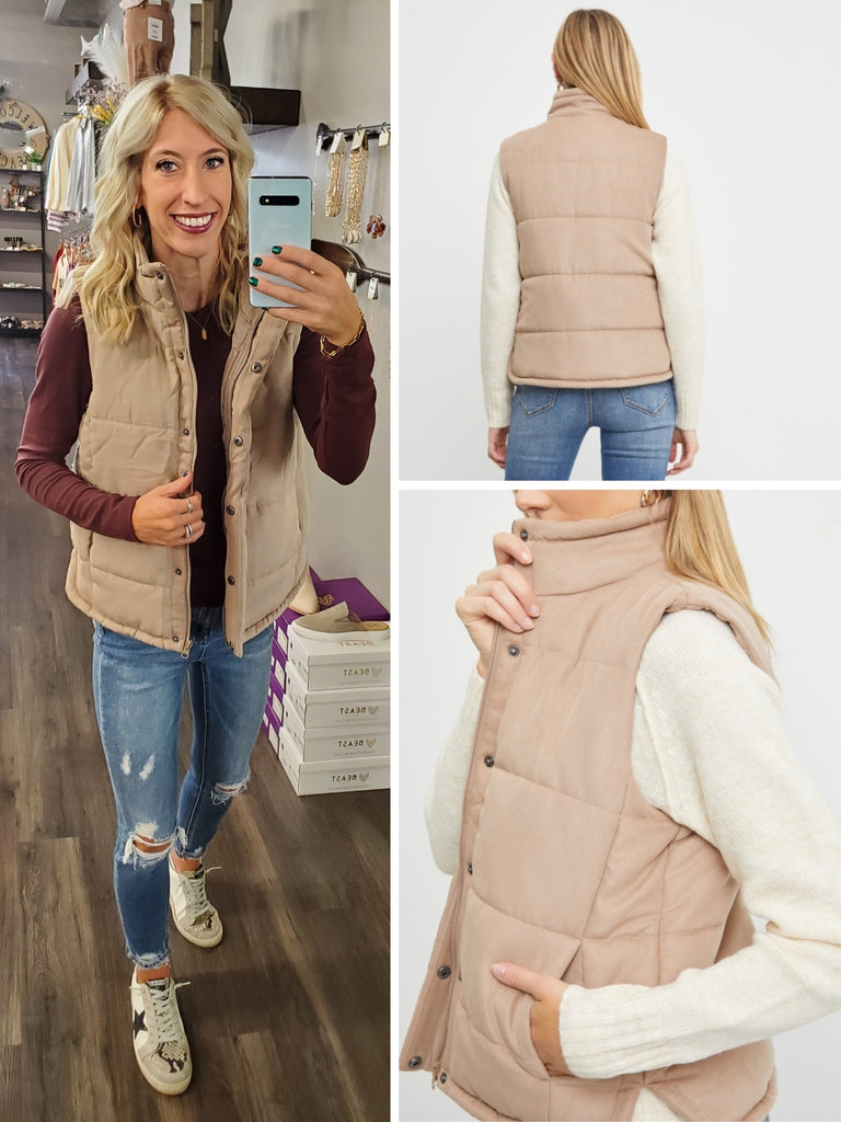 Selena Taupe Puffer Vest