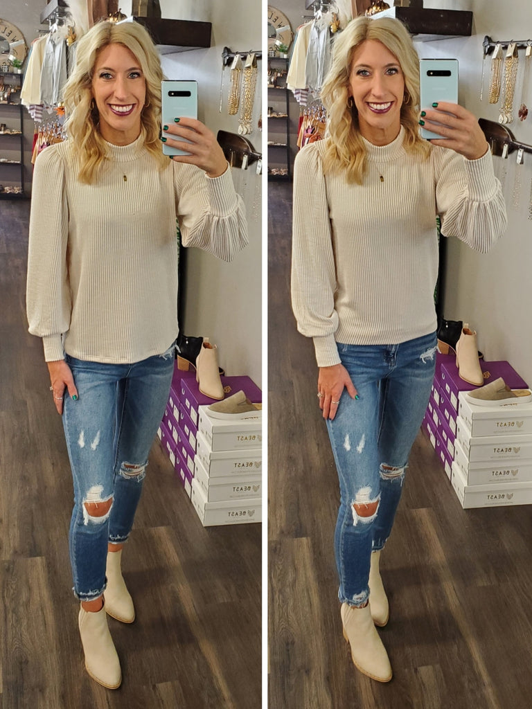 Mallory Puff Sleeve Top - Taupe
