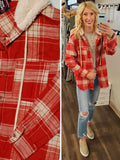 Geneva Sherpa Hooded Flannels - Red/Taupe
