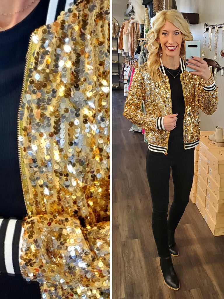 Jazz Sequined Bomber Jacket - Gold