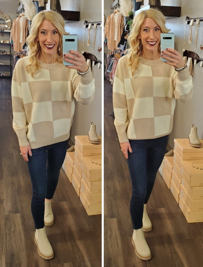 Trudy Checker Board Sweater - Latte