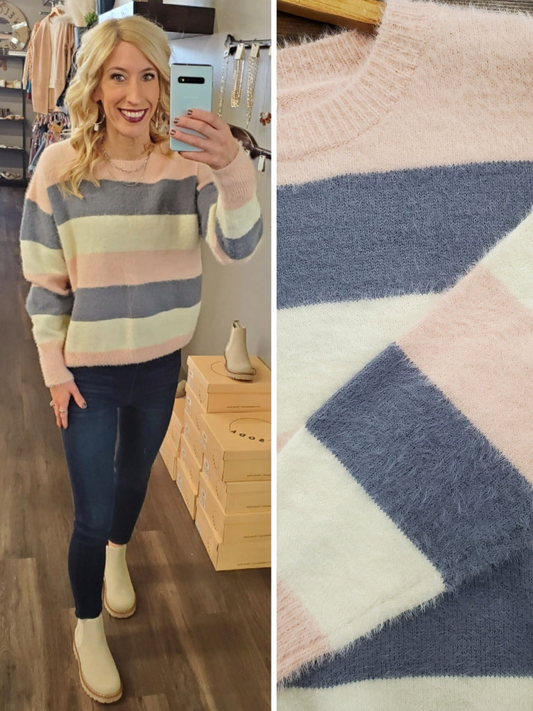 Lorana Blush Striped Sweater