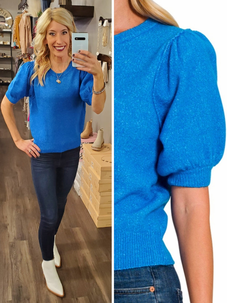 Cari Puff Sleeve Sweater - Blue