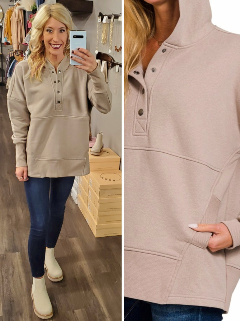 Hannah Snap Pullover - Taupe
