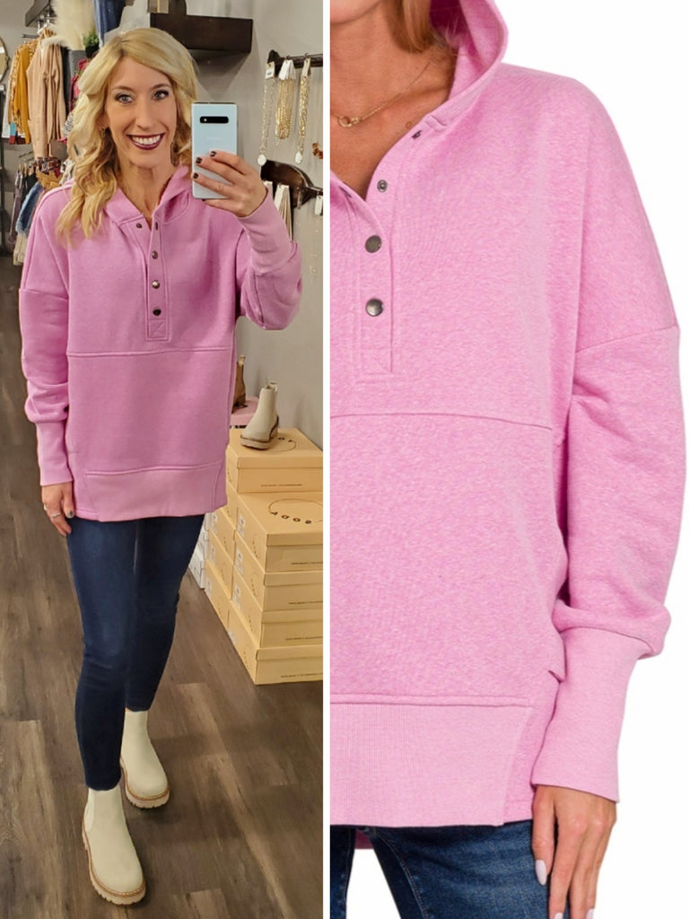Hannah Snap Pullover - Pink Heather