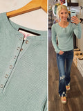 Allyson Ribbed Snap Button Top - Teal