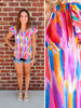 Stacie Watercolor Ruffle Sleeve Blouse