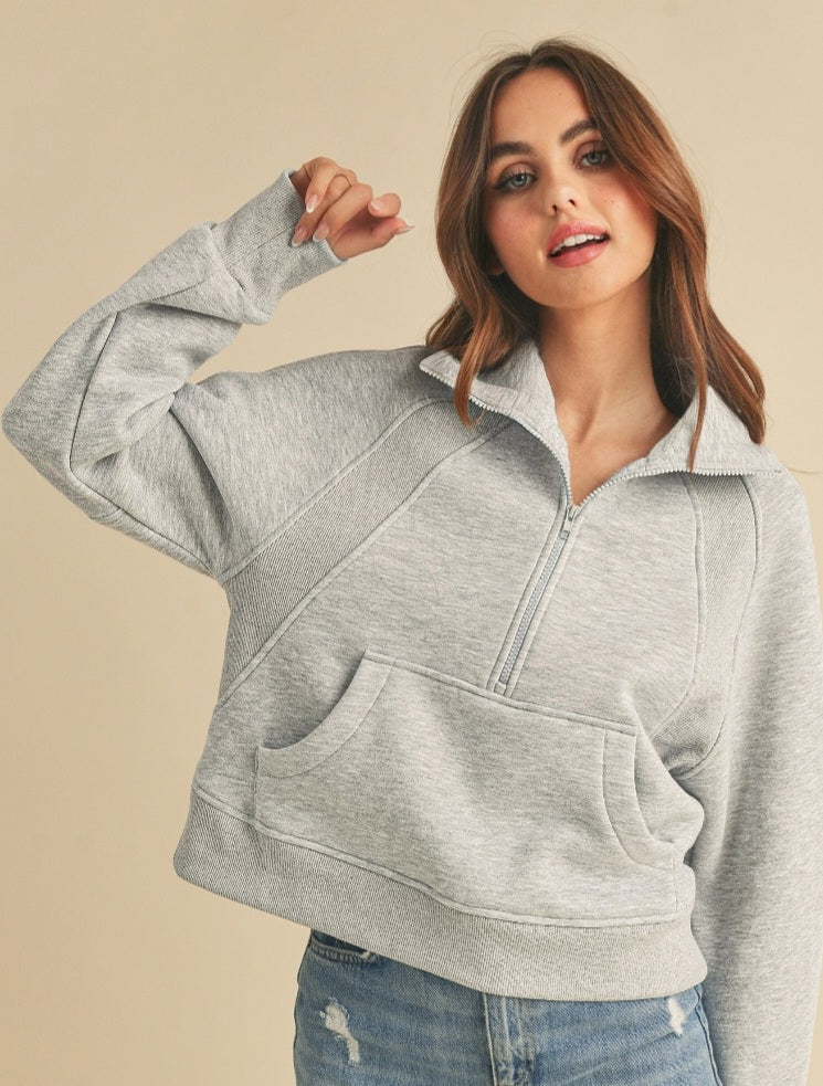 Letti Cropped 1/4 Zip- Gray