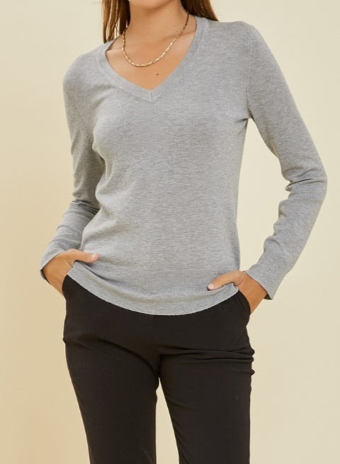 Vera V-Neck Soft Sweater - Heather Gray