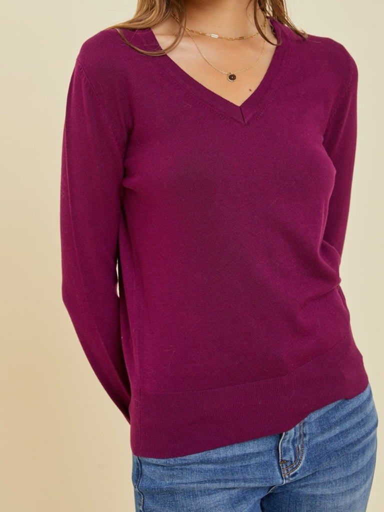 Vera V-Neck Soft Sweater - Plum