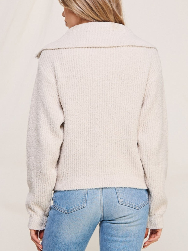 Rose Plush Zip Sweater - Vanilla