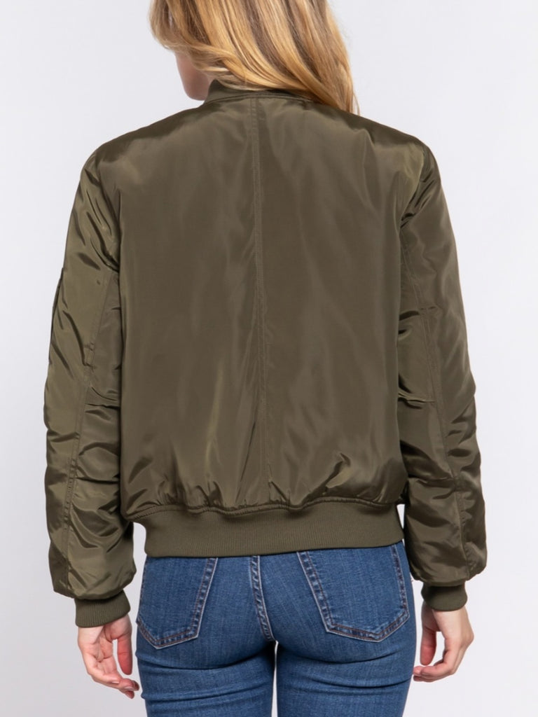 Terrin Gold-Zip Bomber Jacket -Olive - Slim fit