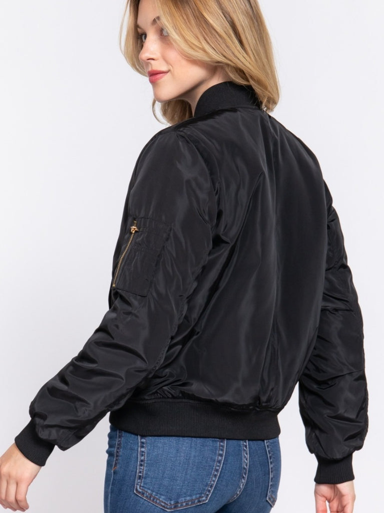 Terrin Gold-Zip Bomber Jacket - Black - Slim Fit