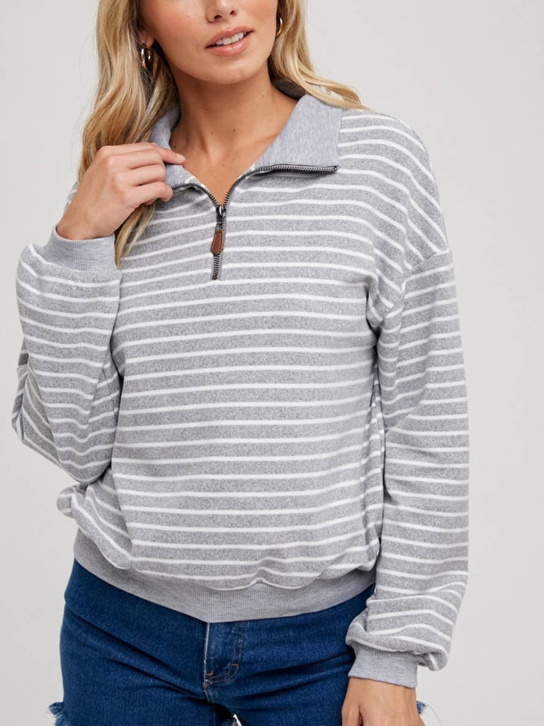 Isla 1/4 Zip - Gray Stripe