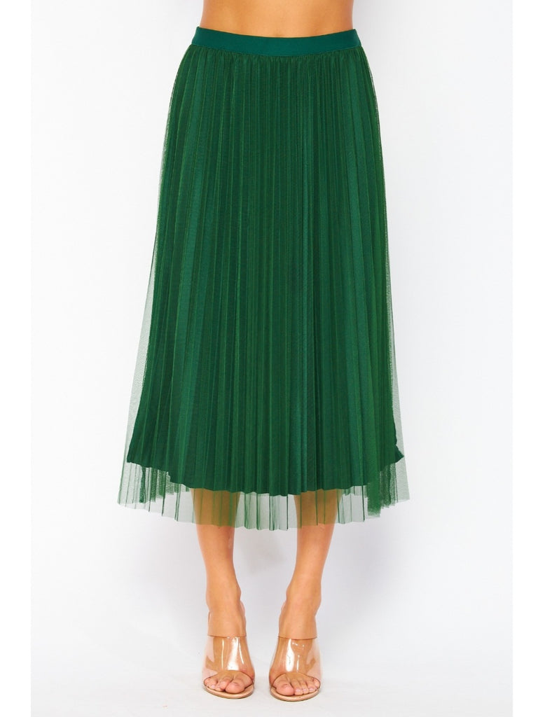 Gracie Pleated Shimmer Skirt - Evergreen