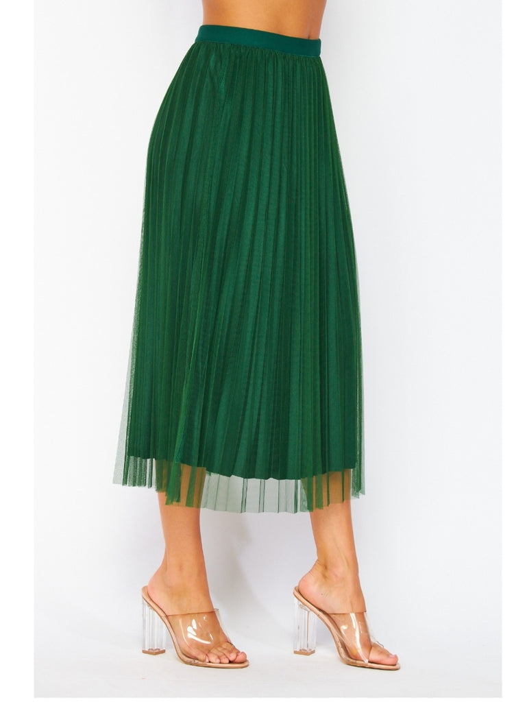 Gracie Pleated Shimmer Skirt - Evergreen