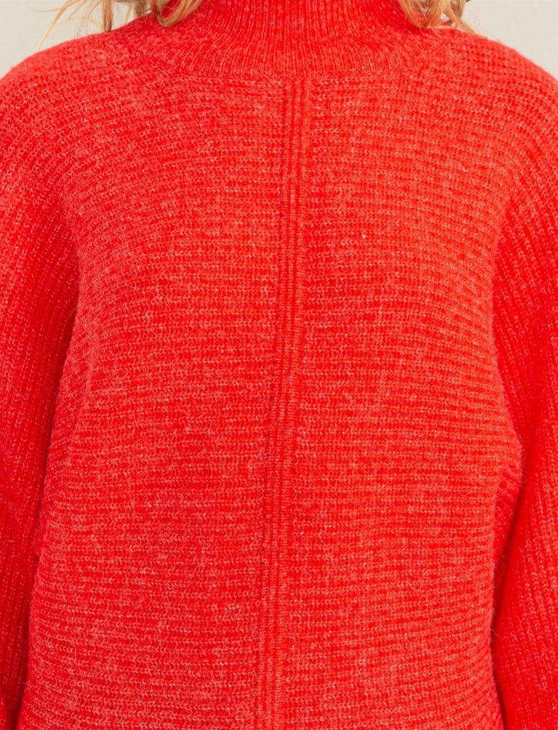 Becca Mock Neck Dolman Sweater - Red