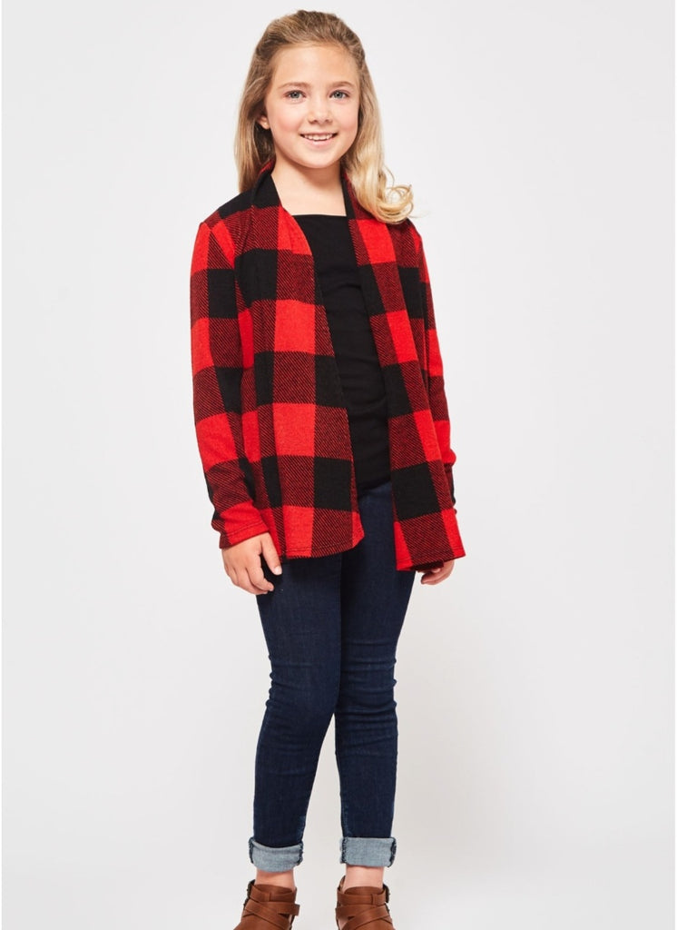 Nadine Red Buffalo Plaid Cardigan - KIDS