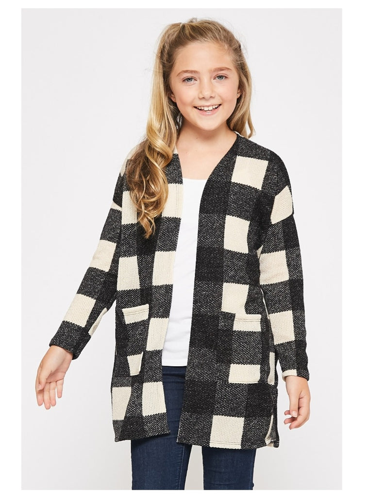 Nadine White Buffalo Plaid Cardigan - KIDS