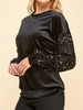 Kennadie Sequin Sleeve Velvet Blouse - Black