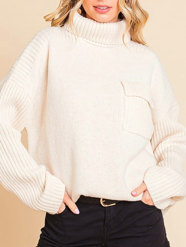 Madelynn Pocket Accent Sweater - Cream