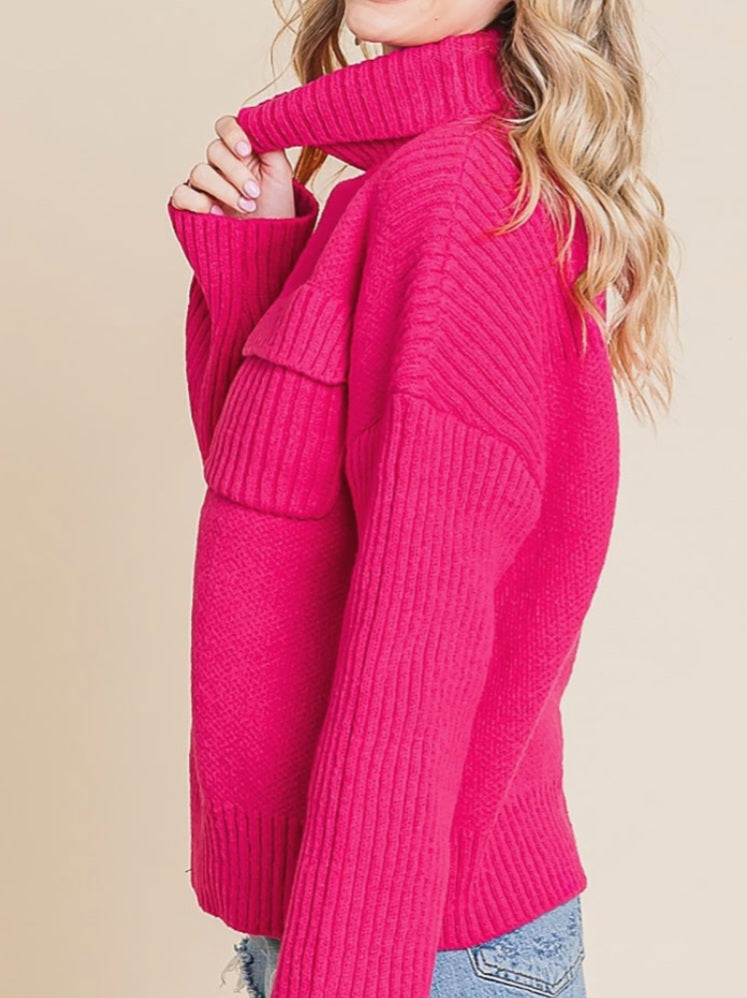 Madelynn Pocket Accent Sweater - Hot Pink